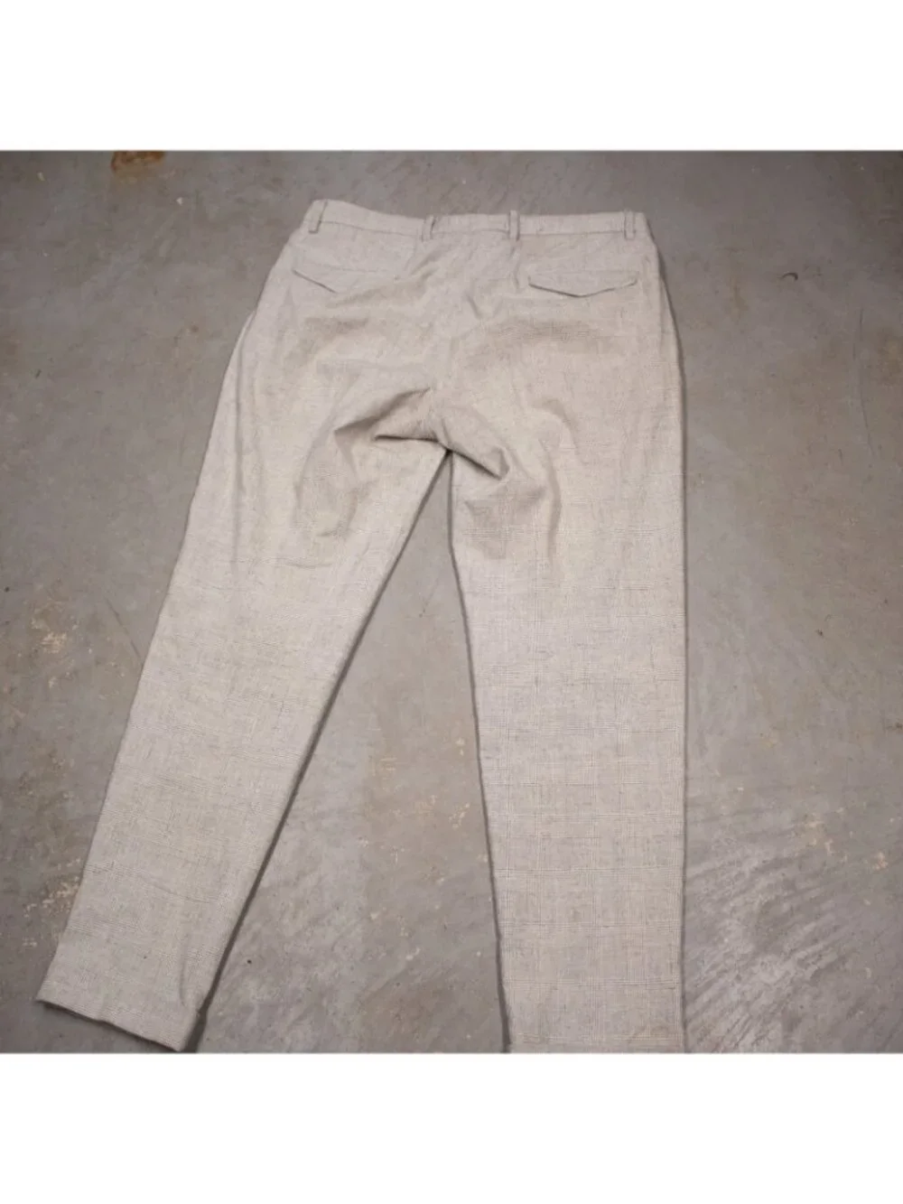 HITL Dress Pants Pleated Sondrio Italy Stretch Cotton Slim Check Cream 34x31